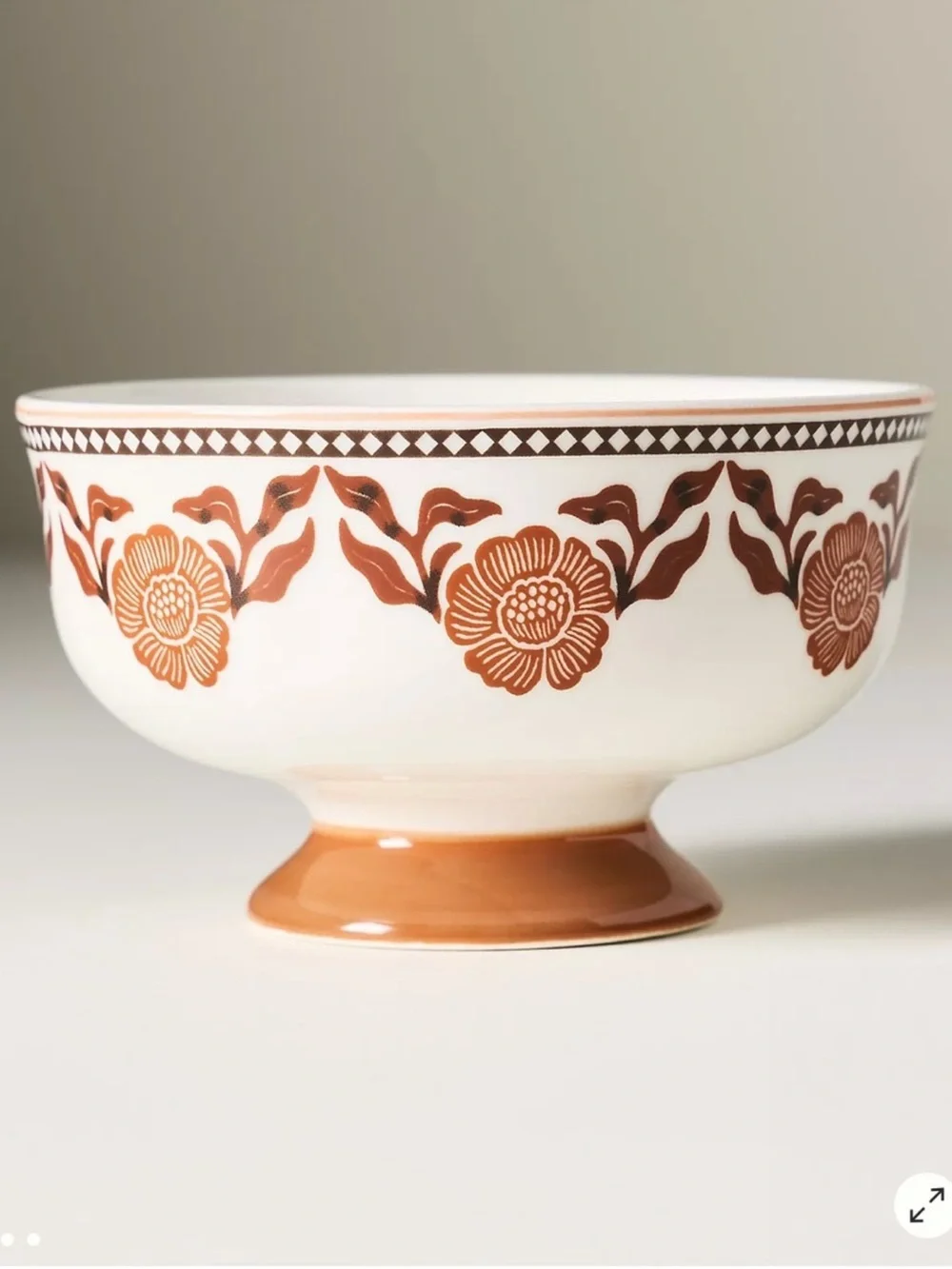 Anthropologie Reverie Stoneware Nut Bowl Rust Orange Floral Print